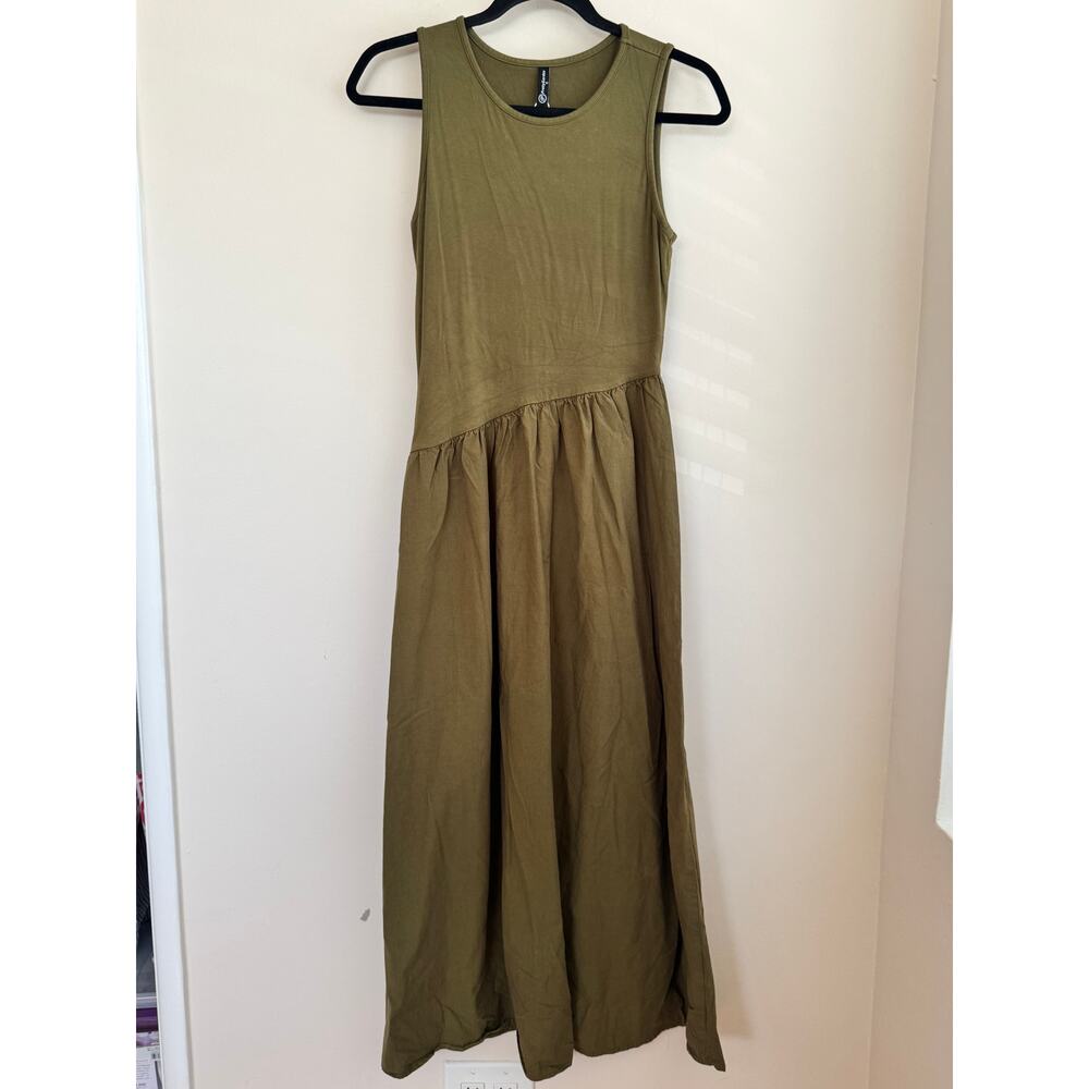 Pretty Garden Midi Dress Green Asymmetrical Drop Waist Sz S